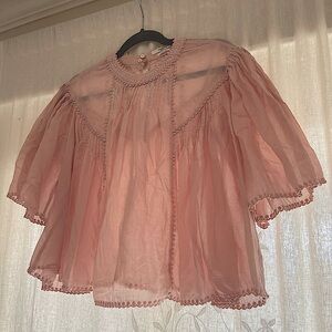 Etoile Isabel Marant Flowy Ballet Pink Cotton Embroidered Blouse Top